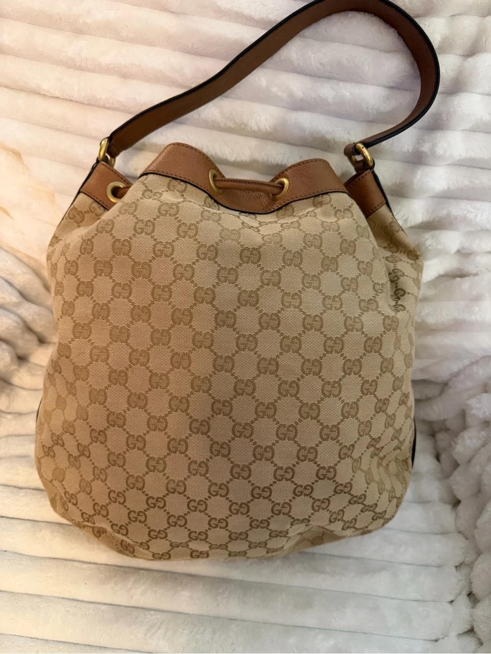 Gucci GG Canvas Web Rania Drawstring Hobo Bag